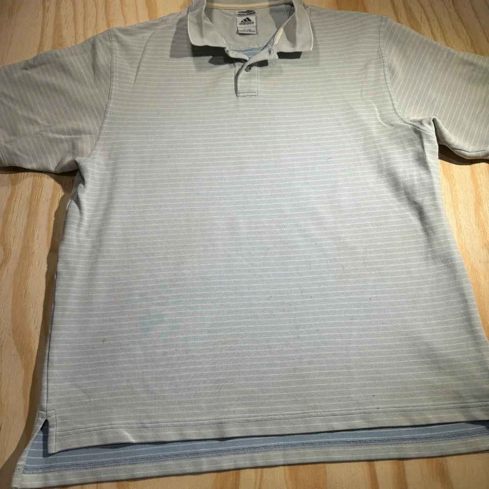 Adidas Men's Climalite Striped Short Sleeve Golf Polo Shirt Light Blue Size XL